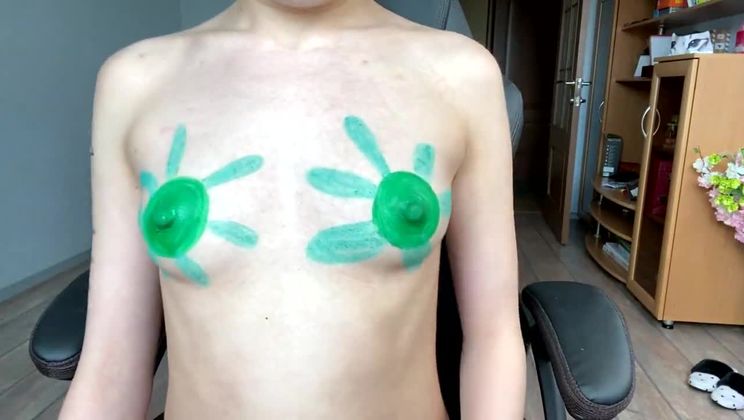 Body painting on the theme - coronavirus on the chest and pussy