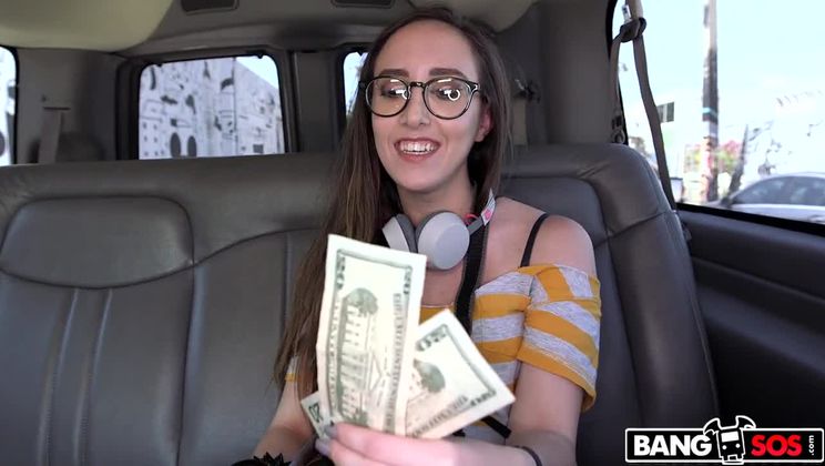 Amateur with glasses gets fucked on BangBus